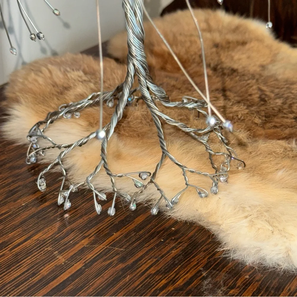 Silver Wire Tree Sculpture Beaded Weeping Willow Bonsai Tree Sculpture Cottage